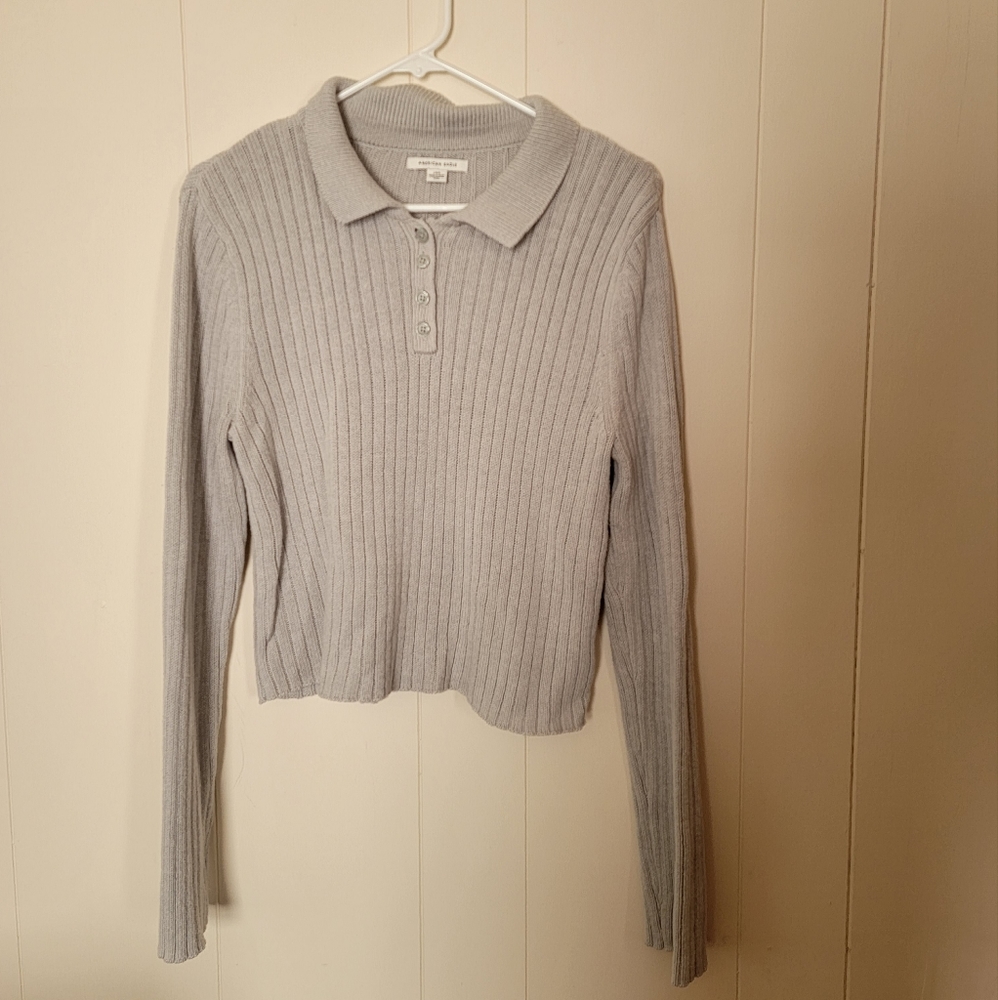 American Eagle Cropped Collared Sweater